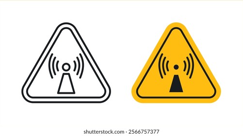 Non ionizing radiation hazard signs in black outline, solid and colored style