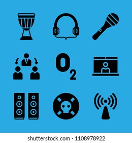 non ionizing radiation, headphones, drum, oxygen, poison, maraca, speaker, manager and video conference vector icon. Simple icons set