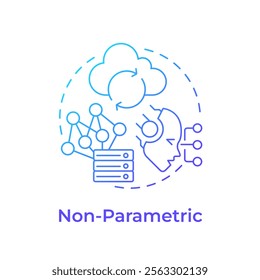 Non parametric memory blue gradient concept icon. Prominent approach in statistical analysis. RAG development. Round shape line illustration. Abstract idea. Graphic design. Easy to use in article