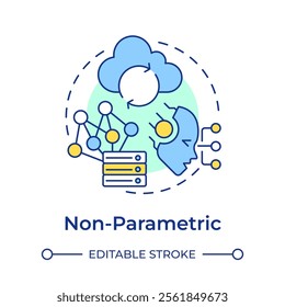 Non parametric memory multi color concept icon. Prominent approach in statistical analysis. RAG development. Round shape line illustration. Abstract idea. Graphic design. Easy to use in article