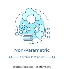 Non parametric memory soft blue concept icon. Prominent approach in statistical analysis. RAG development. Round shape line illustration. Abstract idea. Graphic design. Easy to use in article