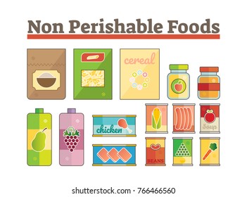 Non perishable food icons flat vector set