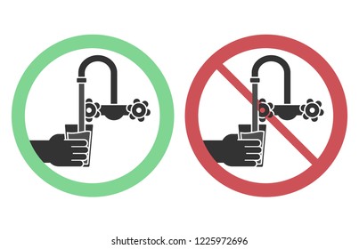 Non potable and potable water from the tap sign icon set