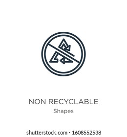 Non recyclable icon. Thin linear non recyclable outline icon isolated on white background from shapes collection. Line vector sign, symbol for web and mobile