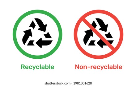 Non Recyclable and Recycling Garbage Bin sign. Isolated vector illustration