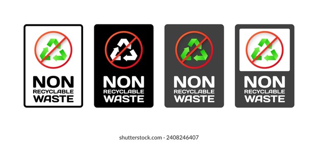 Iconos de residuos no reciclables. Iconos de residuos lisos, verdes, prohibidos, no reciclables. Iconos del vector