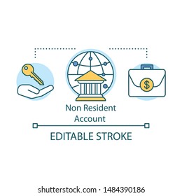 Non resident account concept icon. Savings idea thin line illustration. Banking plan, agreement for foreigners. Keeping savings abroad. Vector isolated outline drawing. Editable stroke