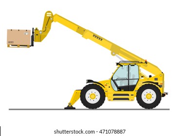 Non rotating telehandler with outriggers on a white background. Flat vector