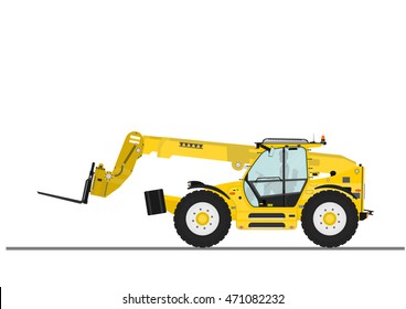 Non rotating telehandler with outriggers on a white background. Flat vector