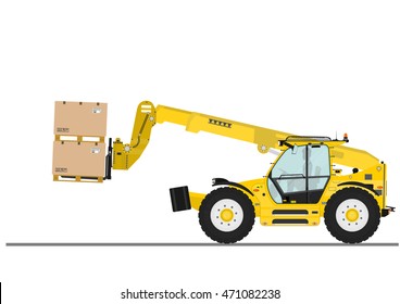 Non rotating telehandler with outriggers on a white background. Flat vector