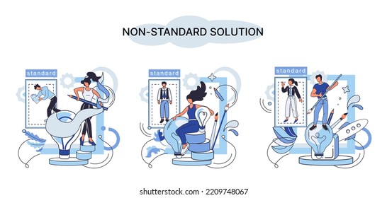 Non standart solution metaphor. Finding decisionss, problem solving. Teamwork, partnership. Working collaboration, corporate cooperation, creativity idea and innovation, colleagues mutual help concept