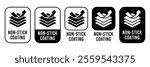 Non Stick Coating icon set. Non Stick Coating of vector labels for kitchen pan or cooking pot. Non Stick Coating logo, label, badge, sticker, symbol, emblem, black, circle, line vector isolated.