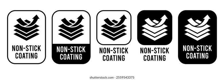 Non Stick Coating icon set. Non Stick Coating of vector labels for kitchen pan or cooking pot. Non Stick Coating logo, label, badge, sticker, symbol, emblem, black, circle, line vector isolated.