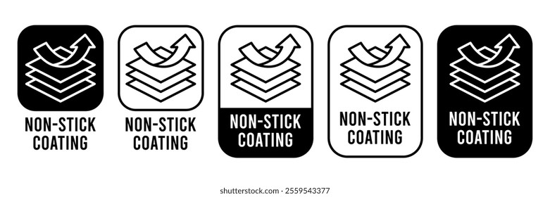 Non Stick Coating icon set. Non Stick Coating of vector labels for kitchen pan or cooking pot. Non Stick Coating logo, label, badge, sticker, symbol, emblem, black, circle, line vector isolated.