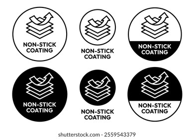 Non Stick Coating icon set. Non Stick Coating of vector labels for kitchen pan or cooking pot. Non Stick Coating logo, label, badge, sticker, symbol, emblem, black, circle, line vector isolated.