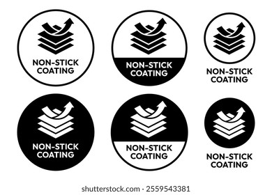 Non Stick Coating icon set. Non Stick Coating of vector labels for kitchen pan or cooking pot. Non Stick Coating logo, label, badge, sticker, symbol, emblem, black, circle, line vector isolated.