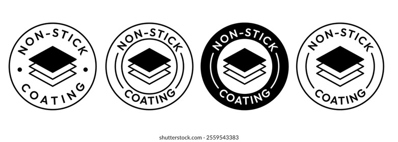 Non Stick Coating icon set. Non Stick Coating of vector labels for kitchen pan or cooking pot. Non Stick Coating logo, label, badge, sticker, symbol, emblem, black, circle, line vector isolated.