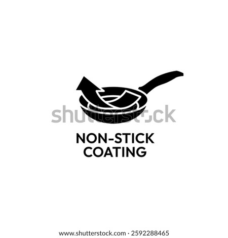 Non Stick Coating icon set. Non Stick Coating pan or pot with arrow for label product. Non Stick Coating logo, badge, sticker, symbol, emblem, black, circle, line vector isolated.