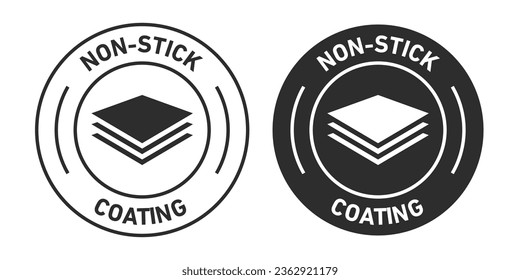 Non Stick Coating Icons set in black filled and outlined.