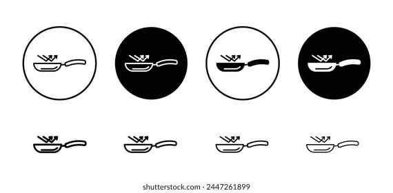 Non stick cooking pan or kitchenware icon. non sticky food utensil symbol.