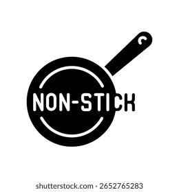 Icono plano negro de utensilios de cocina antiadherentes para proyectos digitales e impresos. Producto PFAS. Iconos limpios mínimos para App y Sitios web. Iconos modernos y sencillos para UI UX y branding