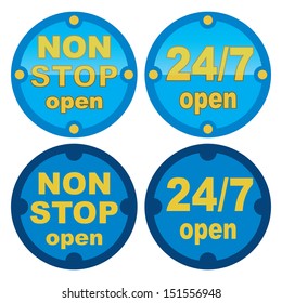 non stop open and 24 7 open symbol in blue color