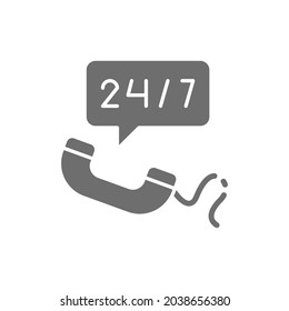 Non stop service, 24 7 help number grey icon.