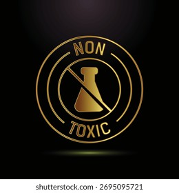 Non Toxic Icon with Flask and Circle Design in Golden Color Isolated on Black