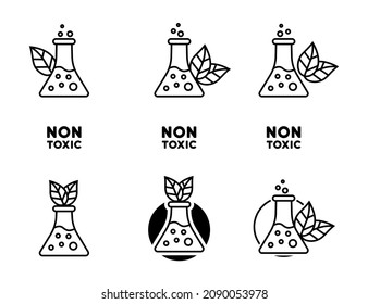 Non Toxic icon set. Set of eco badges. Free from artificial ingredients, pesticide, phosphate logos. For cosmetics, organic food, packaging. Vector illustration