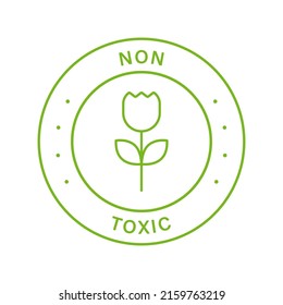Non Toxic Proven Line Green Stamp. No Toxin Chemical Safety Product Guarantee Outline Sticker. Free Toxic Certified Label. Organic Symbol. Nontoxic Plastic Seal. Isolated Vector Illustration.