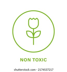 Non-Toxic Proven Line Green Icon. No Toxin Chemical Safety Product Guarantee Outline Piktogramm. Kostenloses toxisches zertifiziertes Symbol. Organisches Symbol. Nicht toxische Plastikversiegelung. Einzelne Vektorgrafik.