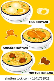 Non Veg Egg biryani,Chicken Biryani,Mutton Biryani indain Food Flyer Vector