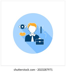 Non verbal communication flat icon. Communicate using gestures, facial expressions, eye contact, postures. Effective communication concept. Vector illustration