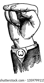Non Vocal Divided Point Consonant positions have the voice phalanx of the thumb bent at right angles to the breath phalanx, vintage line drawing or engraving illustration.
