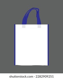 Bolsa no tejida blanca con borde azul, blanco con ilustración vectorial de bolsos azules, bolsa no tejida lisa para el diseño de maquillaje, bolso trenzado ecológico para obras de arte