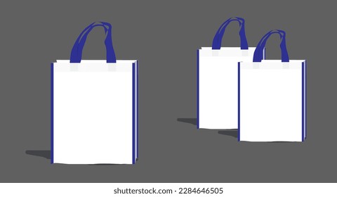 Non Woven bag white with blue border, white with blue bag vector illustration, Non wooven bag plain for mockup design, eco-friendly woven bag for artwork