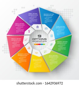 Nonagon infographic,Colorful template with 9 options,Vector illustration.