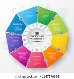 Nonagon infographic,Colorful template with 9 options,Vector illustration.