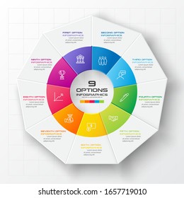 Nonagon infographic,Colorful template with 9 options,Vector illustration.