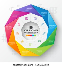 Nonagon Infographiccolorful Template 9 Optionsvector Illustration Stock ...