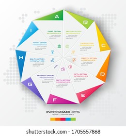 Infografía no agónica,Plantilla colorida con 9 opciones,Ilustración vectorial.