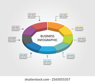 Nonagon isometric shape template for business infographic for presentation for 9 element