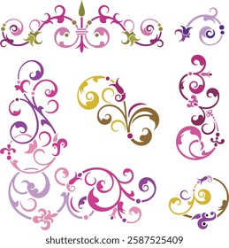 Non-AI floral ornamental arabesque designs vector set in Oriental style. Human-made colorful luxury vintage page decorations. Ready to cut graphics for backgrounds, invitations, greeting cards.