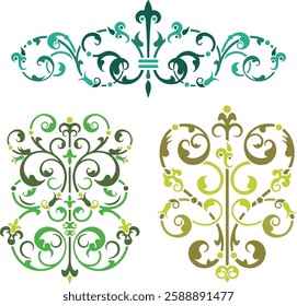 Non-AI floral ornamental arabesque designs vector set in Oriental style. Human-made colorful luxury vintage page decorations. Ready to cut graphics for backgrounds, invitations, greeting cards.