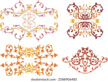 Non-AI floral ornamental arabesque vector designs in traditional Oriental style. Human-made colorful luxury vintage page decorations, great for backgrounds, invitations, greeting cards, wallpapers.