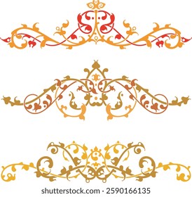 Non-AI floral ornamental arabesque vector designs in traditional Oriental style. Human-made colorful luxury vintage page decorations, great for backgrounds, invitations, greeting cards, wallpapers.