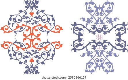 Non-AI floral ornamental arabesque vector designs in traditional Oriental style. Human-made colorful luxury vintage page decorations, great for backgrounds, invitations, greeting cards, wallpapers.