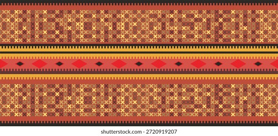 Não-AI gerou séries de vetor de friso eslavo ornamental sem costura. Autênticos padrões decorativos tradicionais do Leste Europeu de trajes folclóricos, damascas, tapetes. Motivos de bordados folclóricos balcânicos feitos pelo homem.