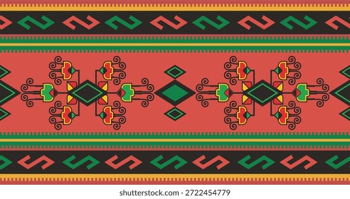 Não-AI gerou séries de vetor de friso eslavo ornamental sem costura. Autênticos padrões decorativos tradicionais do Leste Europeu de trajes folclóricos, damascas, tapetes. Motivos de bordados folclóricos balcânicos feitos pelo homem.