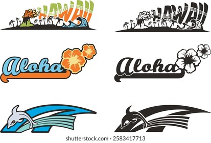 Non-AI summer tropical beach and Hawaii vector illustrations, great for vehicle graphics, decals, stickers, T-shirt designs, signs and logos. Human-made images, ready for vinyl cutting.